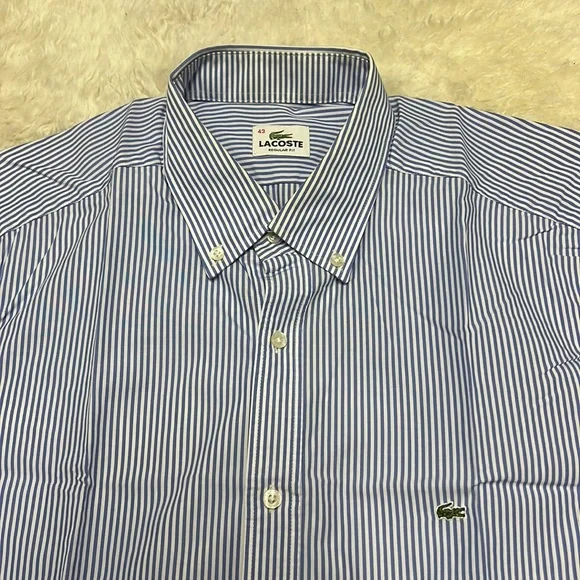 Lacoste Mens Button Down Short Sleeve Stripe Shirt - Picture 2 of 5